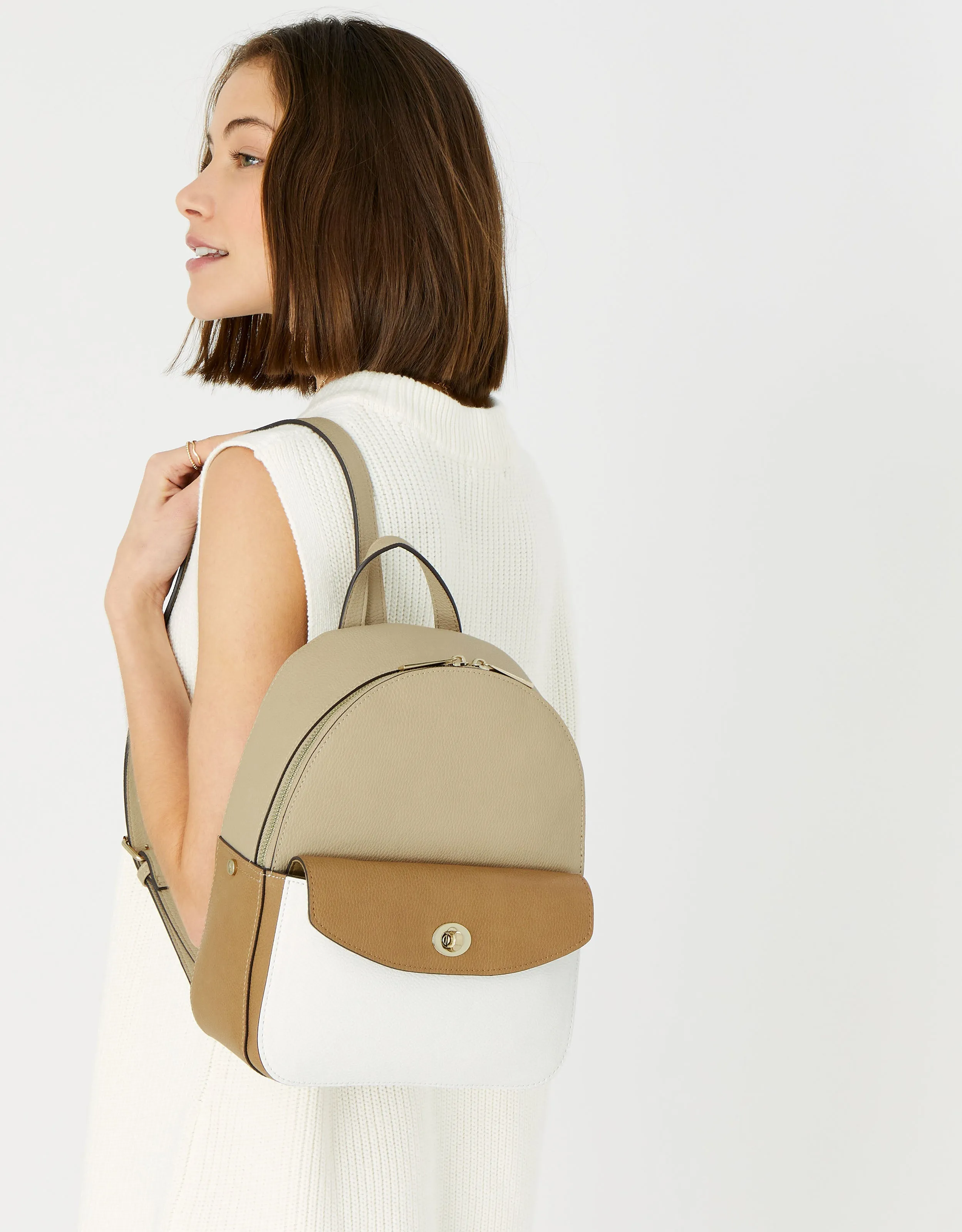 Accessorize London Women's Faux Leather beige Ricki small backpack