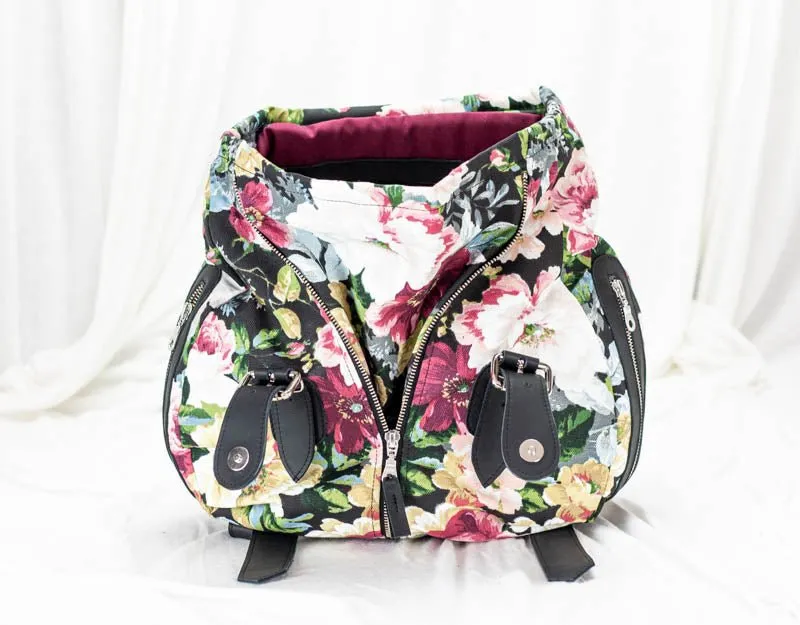 Artemis backpack - Floral canvas and Black leather