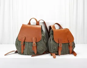 Artemis backpack - Green stonewashed canvas and Brown leather