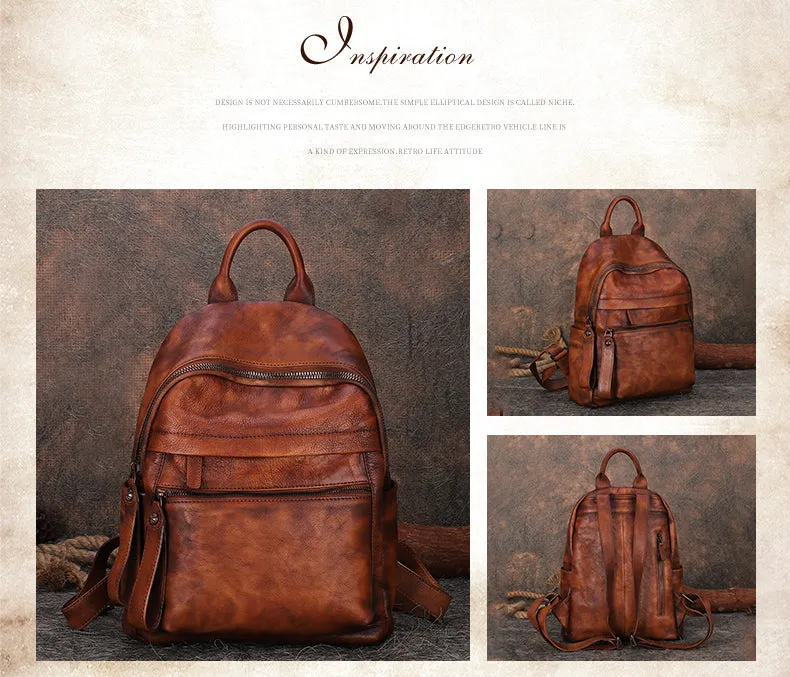 Best Vintage Brown Leather Rucksack Bag Womens Vintage School Backpacks Leather Backpack Purse