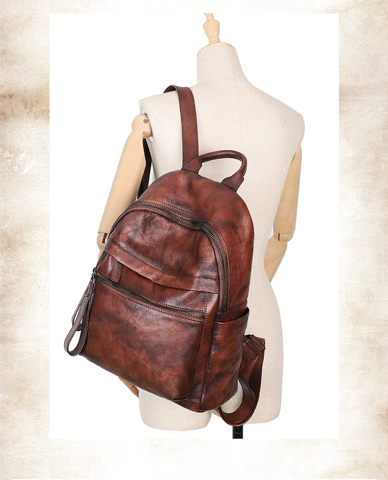 Best Vintage Brown Leather Rucksack Bag Womens Vintage School Backpacks Leather Backpack Purse