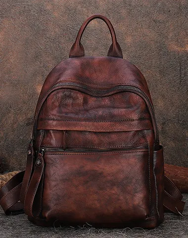 Best Vintage Brown Leather Rucksack Bag Womens Vintage School Backpacks Leather Backpack Purse