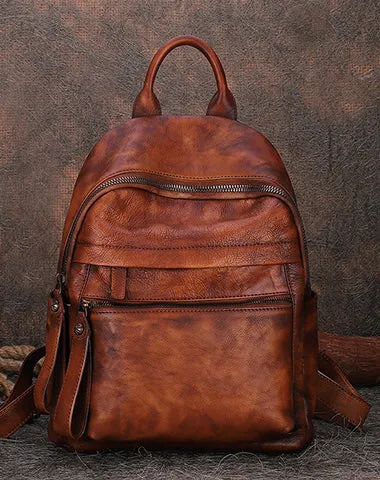 Best Vintage Brown Leather Rucksack Bag Womens Vintage School Backpacks Leather Backpack Purse