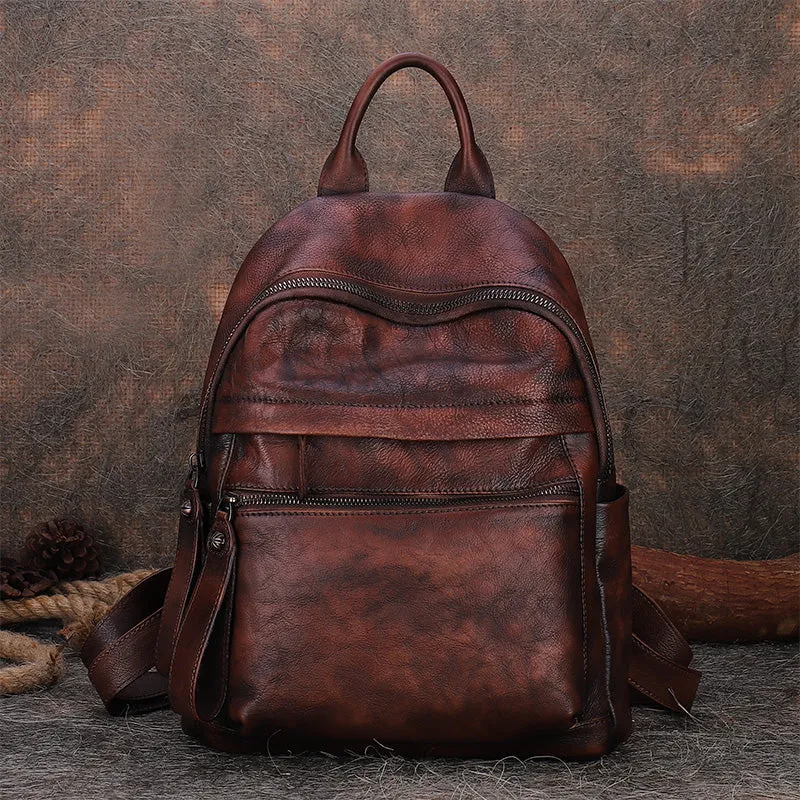 Best Vintage Brown Leather Rucksack Bag Womens Vintage School Backpacks Leather Backpack Purse