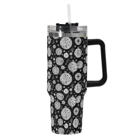 Black and White Ornament 40oz Stainless Steel Tumbler Gift With Black Handle and Straw