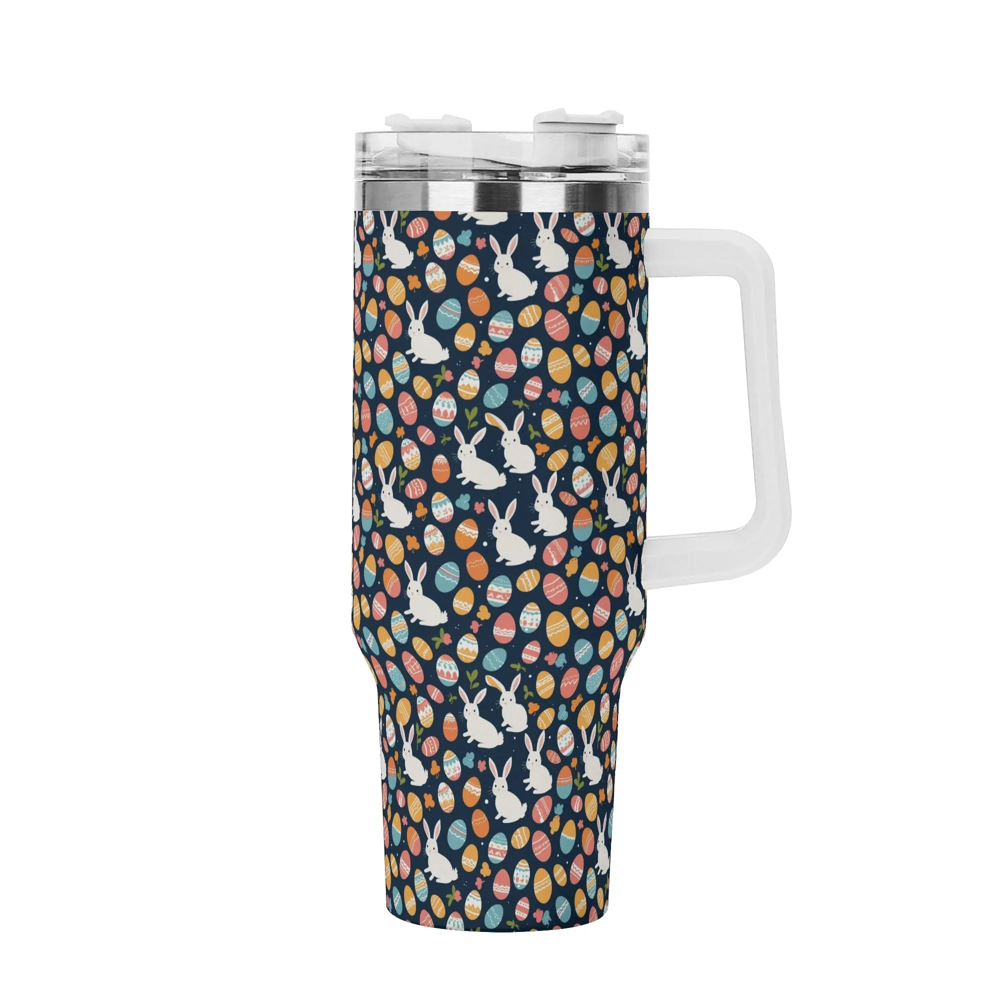 Bunny Eggs 40oz Stainless Steel Tumbler Gift With White Handle and Straw