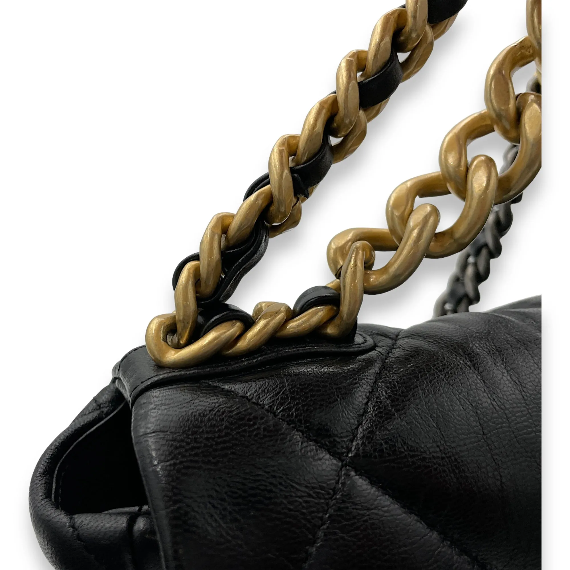 C19 Large Black Crossbody Bag in Goat Leather, Gold hardware