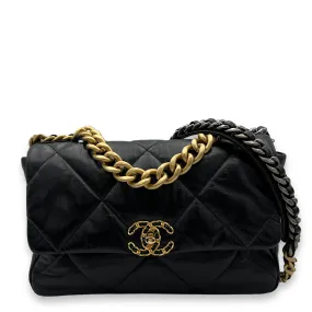 C19 Large Black Crossbody Bag in Goat Leather, Gold hardware