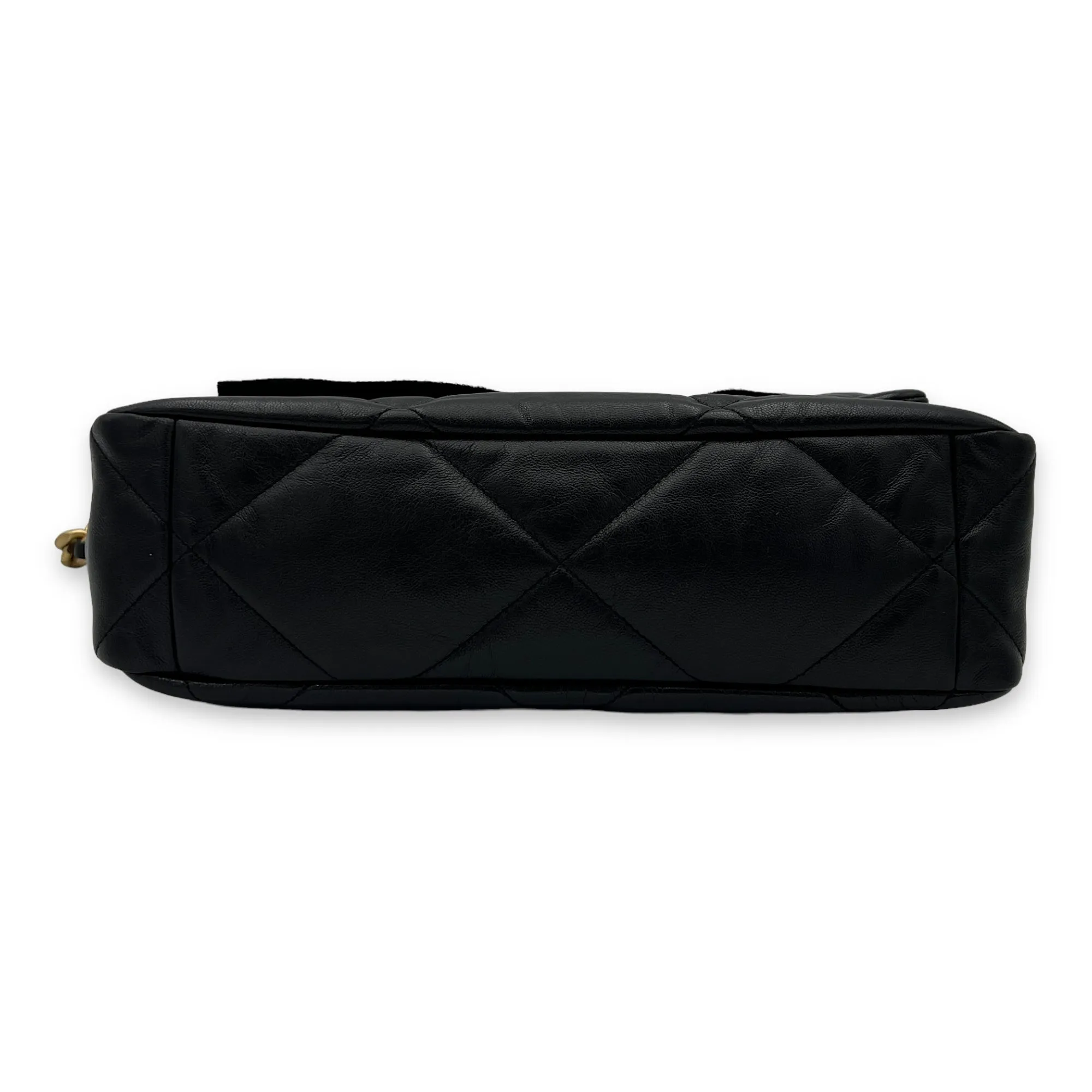 C19 Large Black Crossbody Bag in Goat Leather, Gold hardware