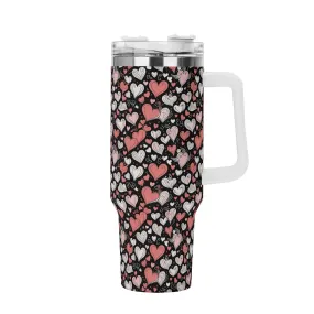 Colorful Hearts 40oz Stainless Steel Tumbler Gift With White Handle and Straw