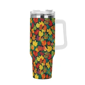 Colorful Leaves 40oz Stainless Steel Tumbler Gift With White Handle and Straw