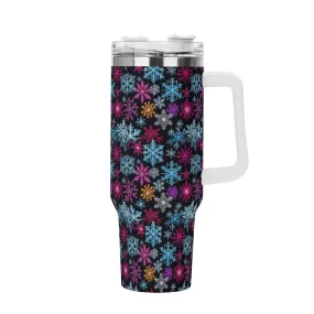 Colorful Party Snowflake 40oz Stainless Steel Tumbler Gift With White Handle and Straw