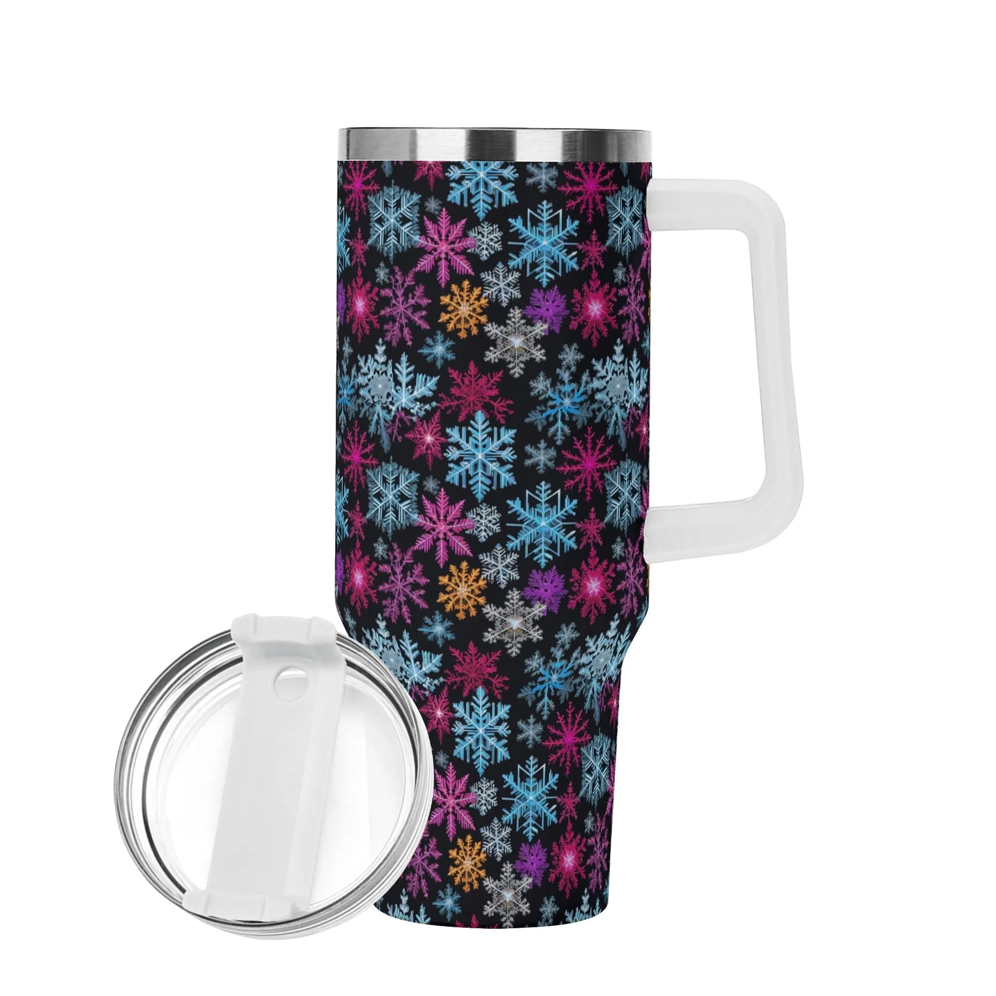 Colorful Party Snowflake 40oz Stainless Steel Tumbler Gift With White Handle and Straw