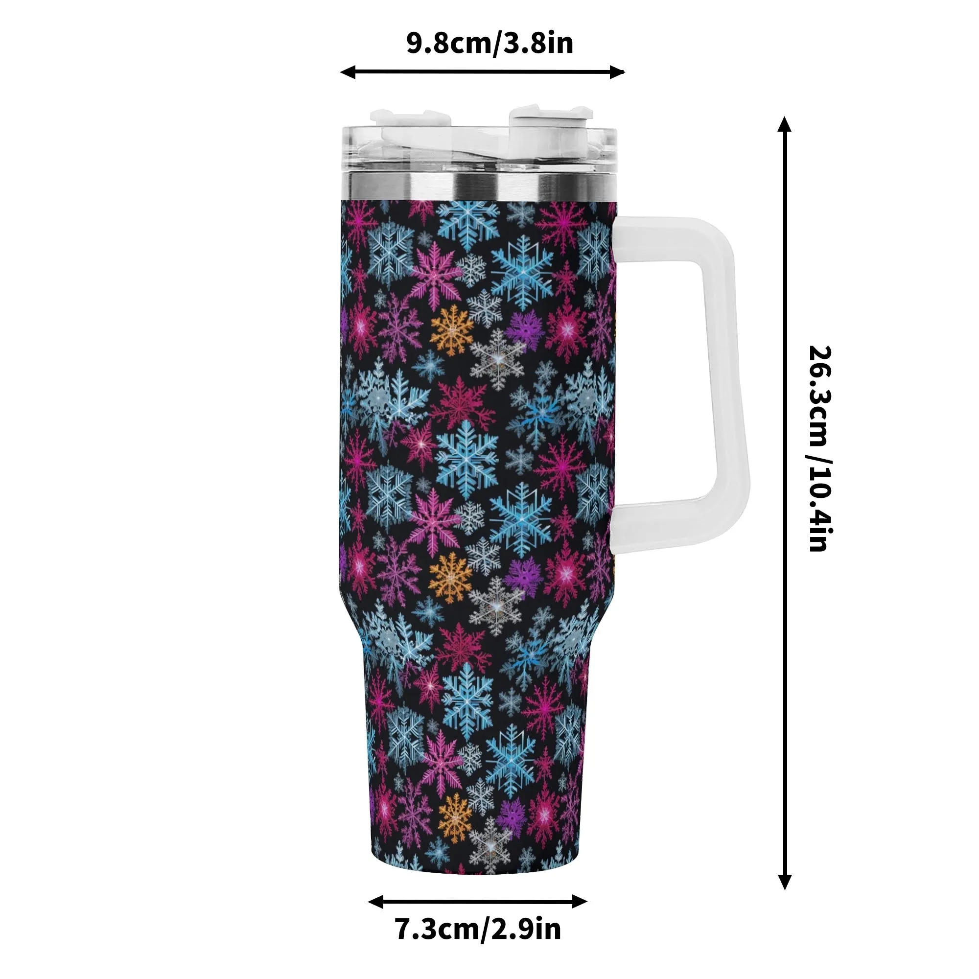 Colorful Party Snowflake 40oz Stainless Steel Tumbler Gift With White Handle and Straw