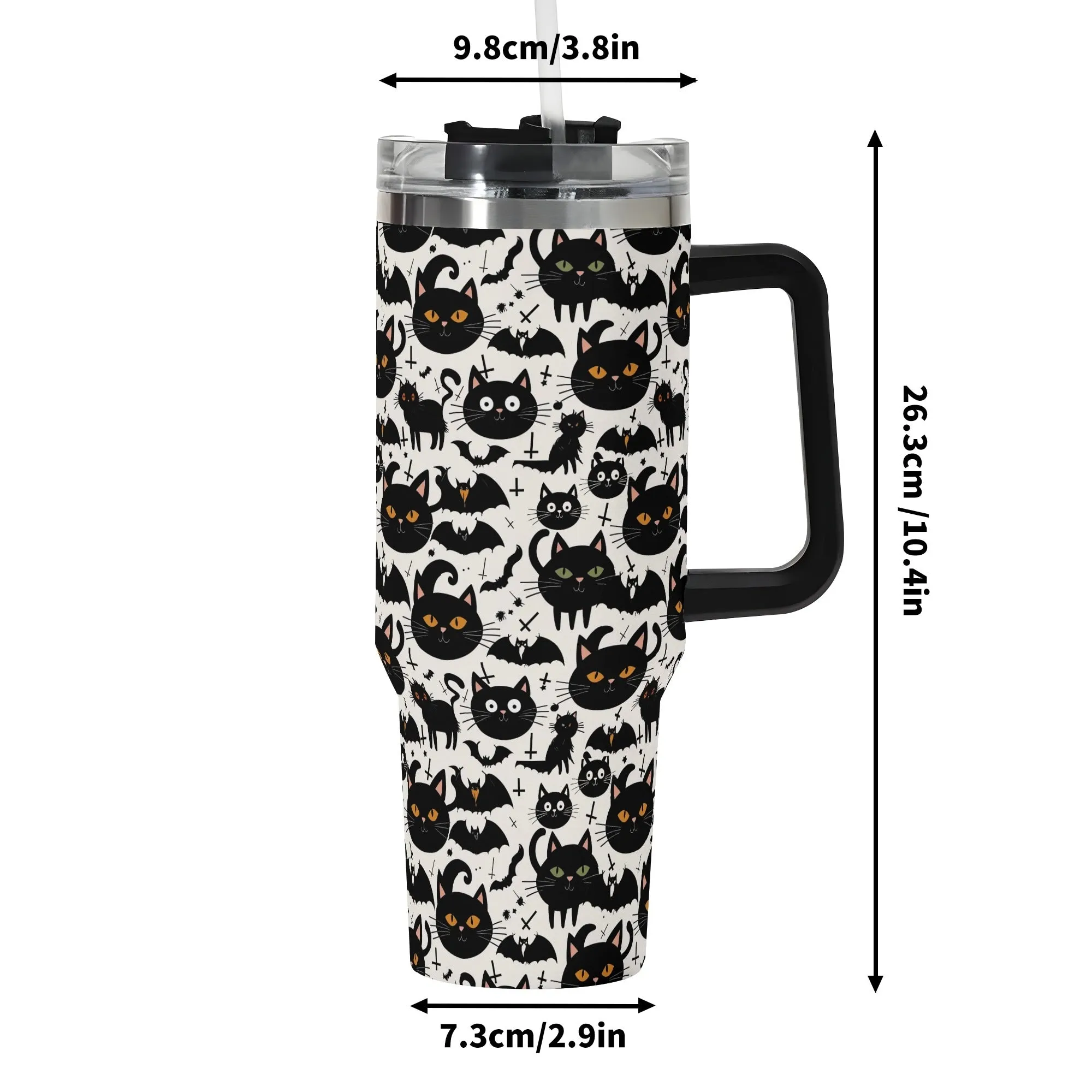 Crazy Cat Lady 40oz Stainless Steel Tumbler Gift With Black Handle and Straw