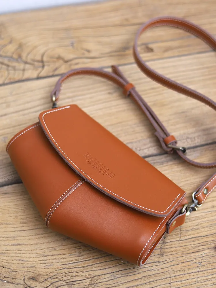 Cute LEATHER Sling Bag Side Bags Brown WOMEN Saddle SHOULDER BAG Small Crossbody Purses FOR WOMEN