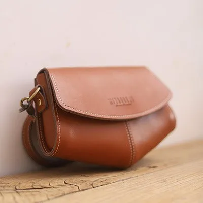 Cute LEATHER Sling Bag Side Bags Brown WOMEN Saddle SHOULDER BAG Small Crossbody Purses FOR WOMEN