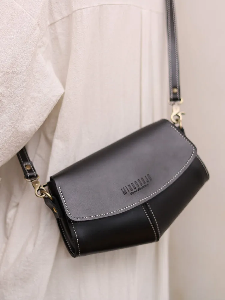 Cute LEATHER Sling Bag Side Bags Brown WOMEN Saddle SHOULDER BAG Small Crossbody Purses FOR WOMEN