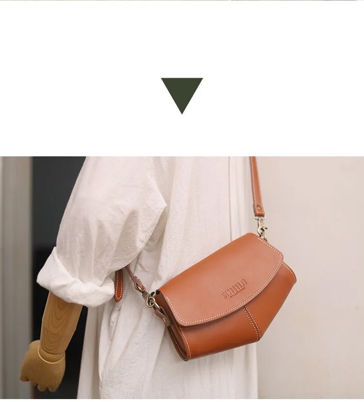 Cute LEATHER Sling Bag Side Bags Brown WOMEN Saddle SHOULDER BAG Small Crossbody Purses FOR WOMEN