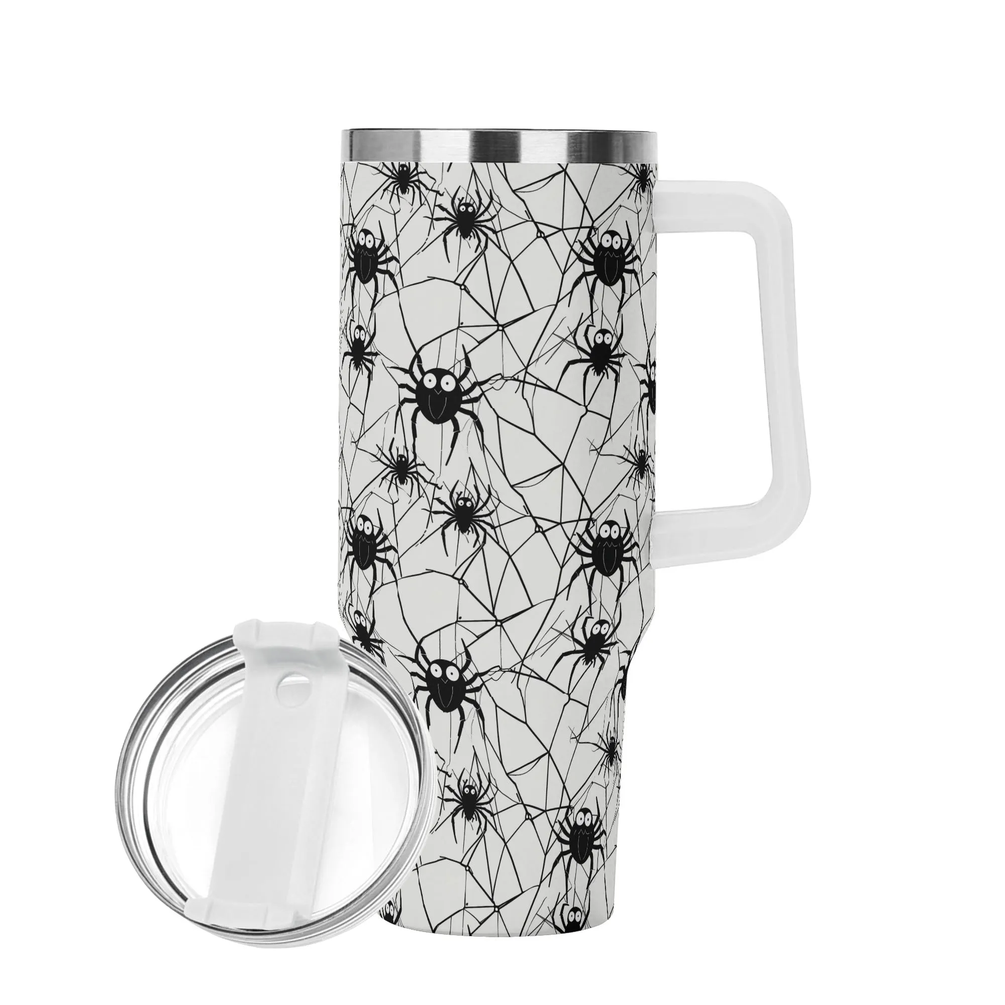 Cute Spider White and Black 40oz Stainless Steel Tumbler Gift With White Handle and Straw