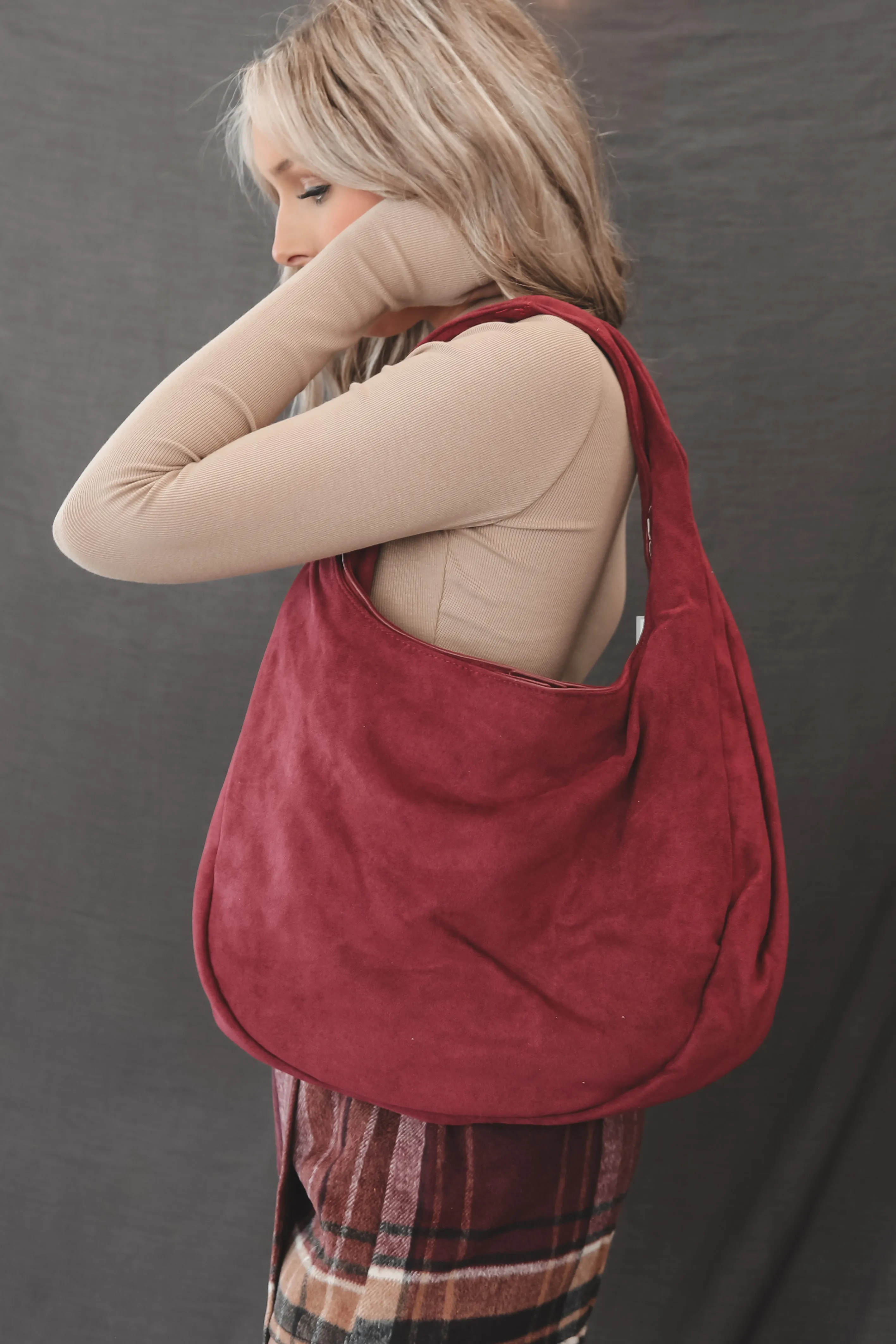 DEAL Cute And Practical Faux Suede Slouchy Shoulder Bag