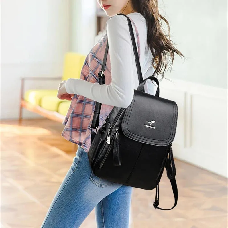 Fashion Zipper Backpack for Women Large Capacity Leather Shoulder Bag for Girls School Bag for Teenage Girls