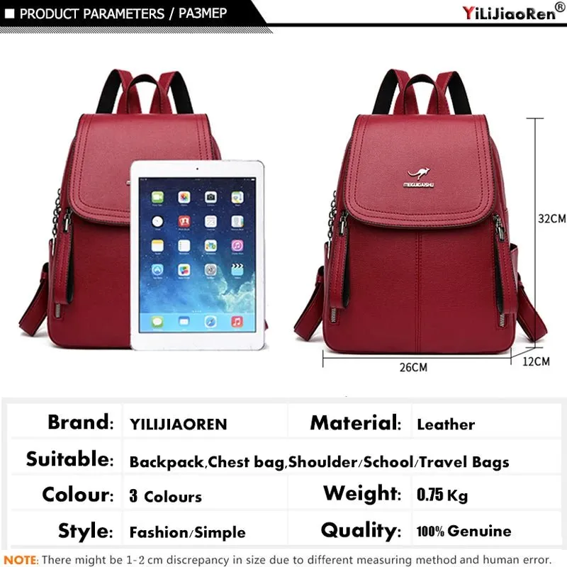 Fashion Zipper Backpack for Women Large Capacity Leather Shoulder Bag for Girls School Bag for Teenage Girls