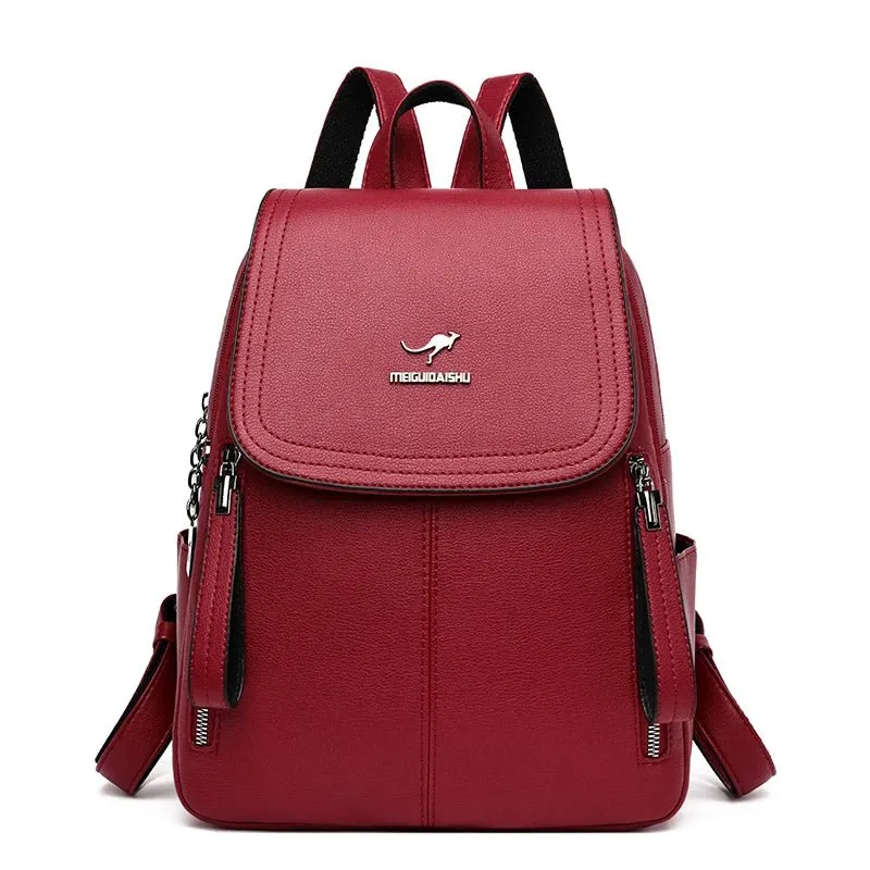 Fashion Zipper Backpack for Women Large Capacity Leather Shoulder Bag for Girls School Bag for Teenage Girls