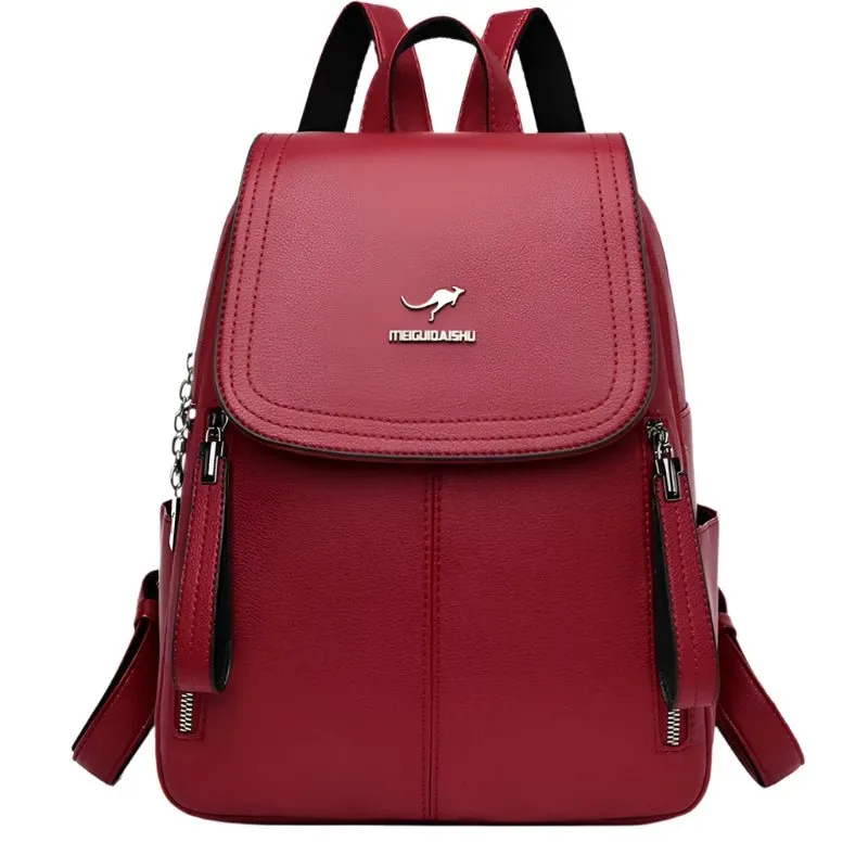 Fashion Zipper Backpack for Women Large Capacity Leather Shoulder Bag for Girls School Bag for Teenage Girls