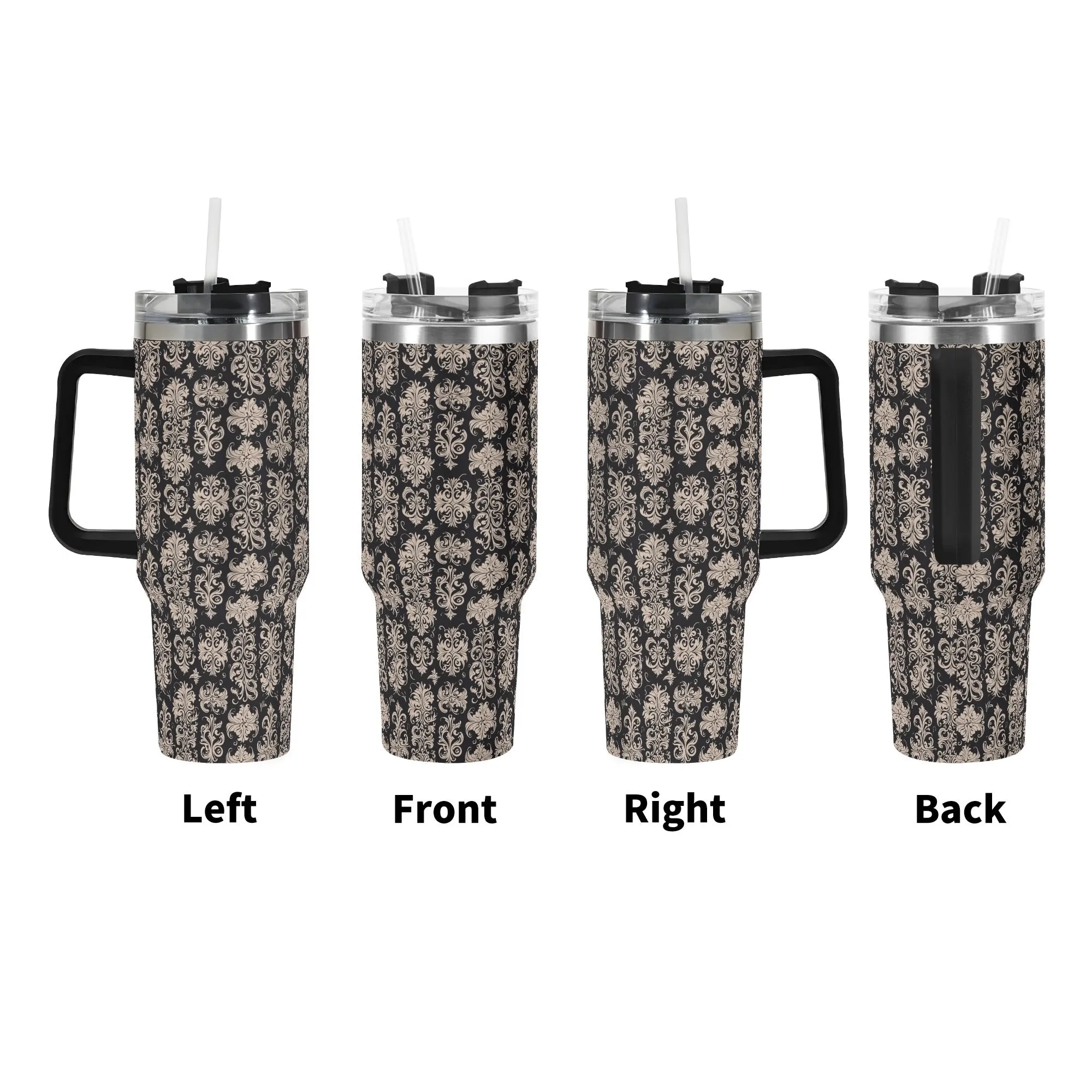 Gothic Emblem 40oz Stainless Steel Tumbler Gift With Black Handle and Straw