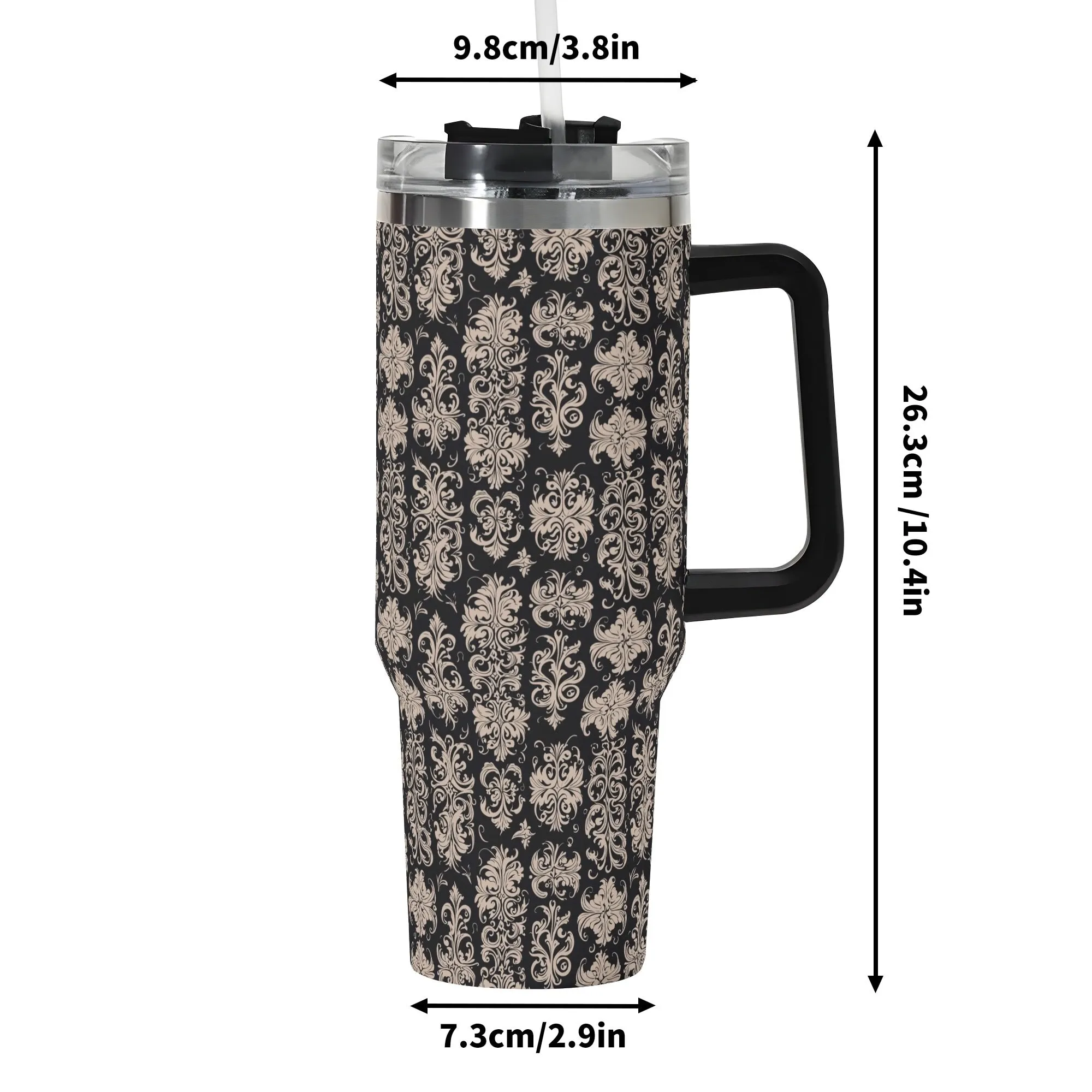 Gothic Emblem 40oz Stainless Steel Tumbler Gift With Black Handle and Straw