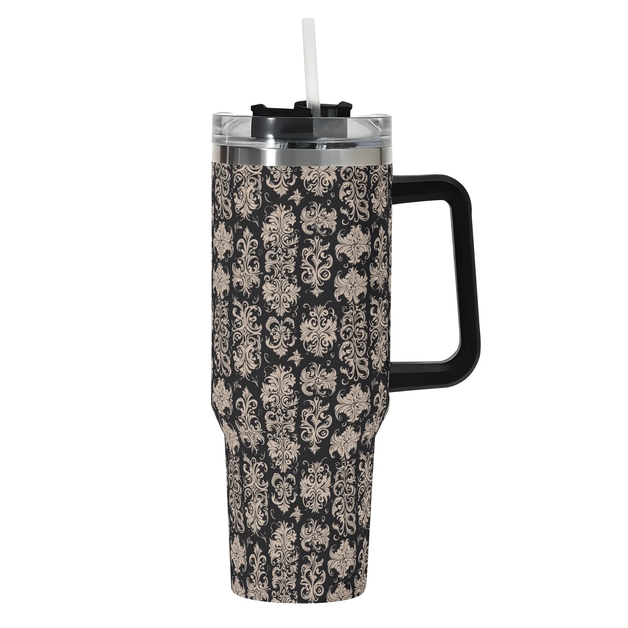 Gothic Emblem 40oz Stainless Steel Tumbler Gift With Black Handle and Straw