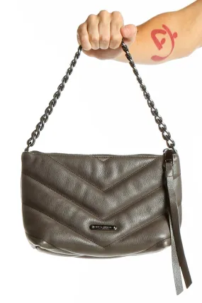 Gray Chevron Quilted Leather Crossbody Bag