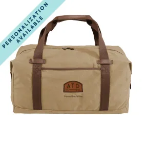 Khaki Canvas Duffel With Leather Patch