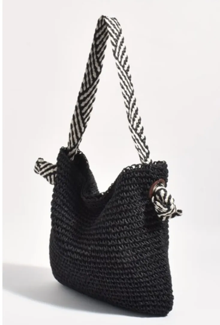 Melissa Stripe Hobo Paper Weave Bag Black