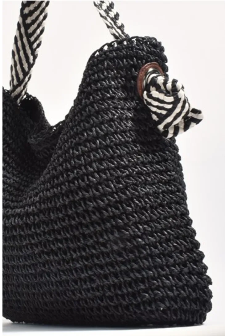 Melissa Stripe Hobo Paper Weave Bag Black