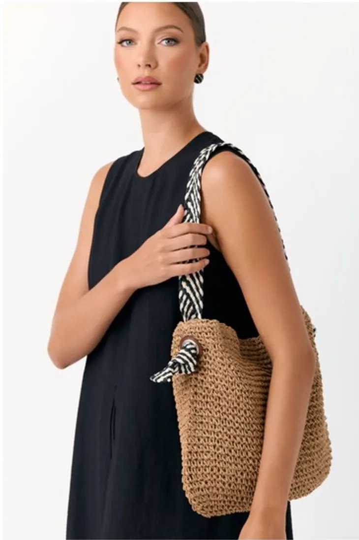 Melissa Stripe Hobo Paper Weave Bag Black