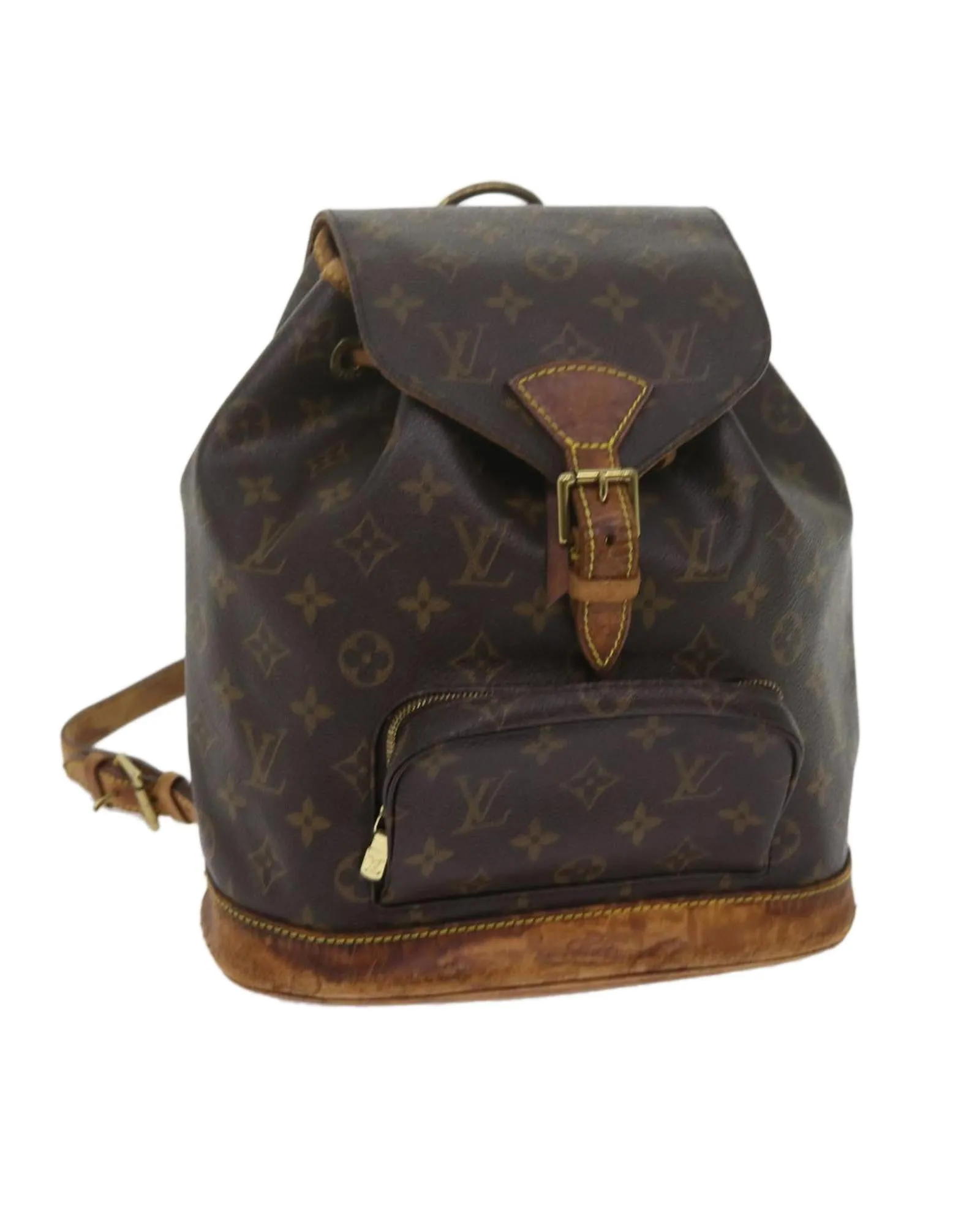 Monogram Canvas Backpack with Shoulder Strap and Multiple Pockets