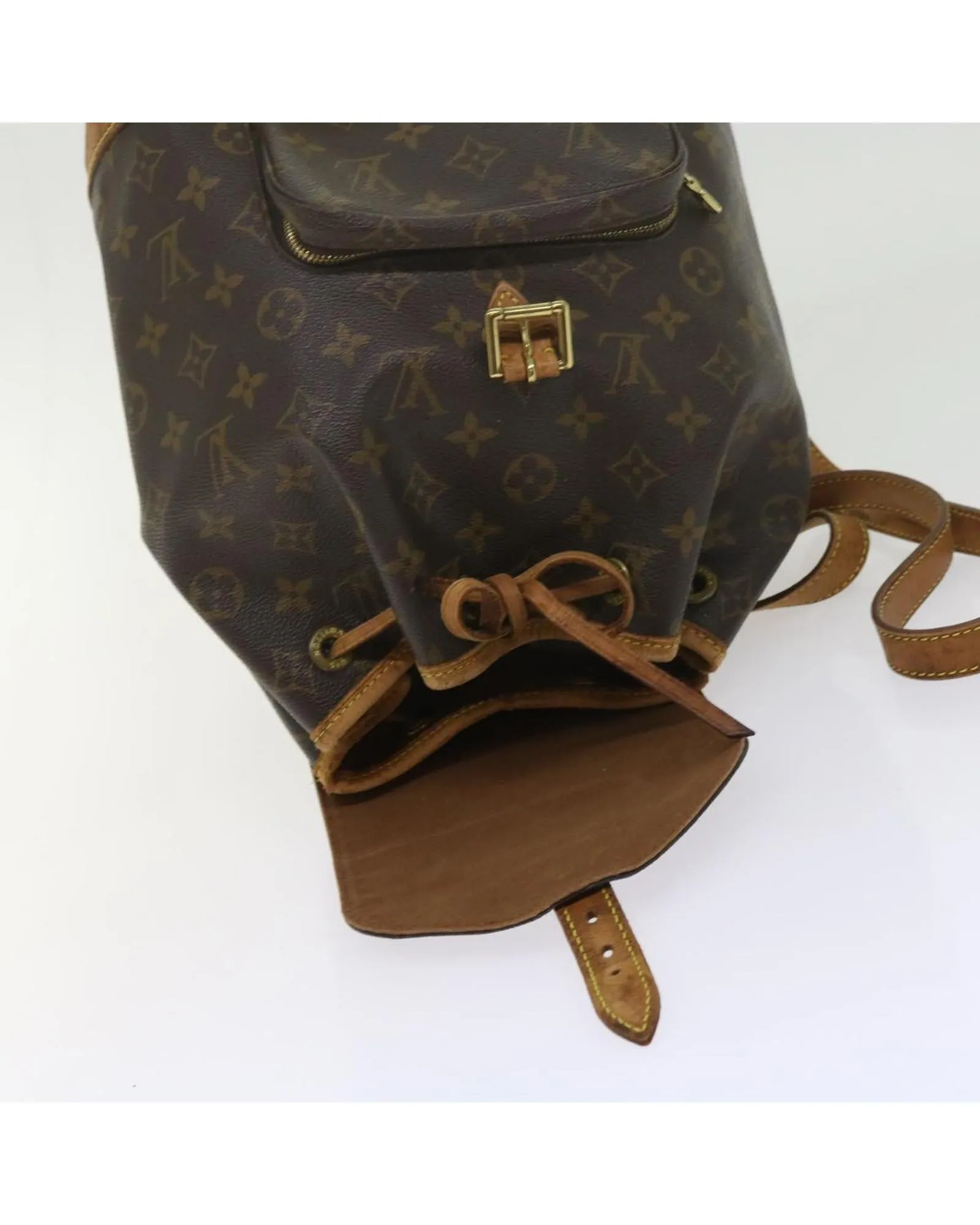 Monogram Canvas Backpack with Shoulder Strap and Multiple Pockets