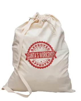 Printed Santa's Workshop Approved Canvas Santa Sacks