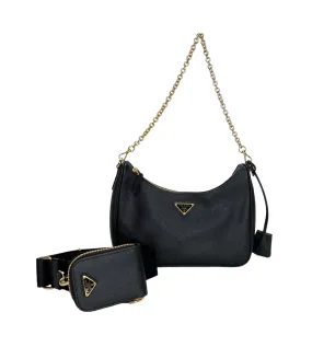 Re-Edition 2005 Black Crossbody Bag in Saffiano Leather, Gold hardware