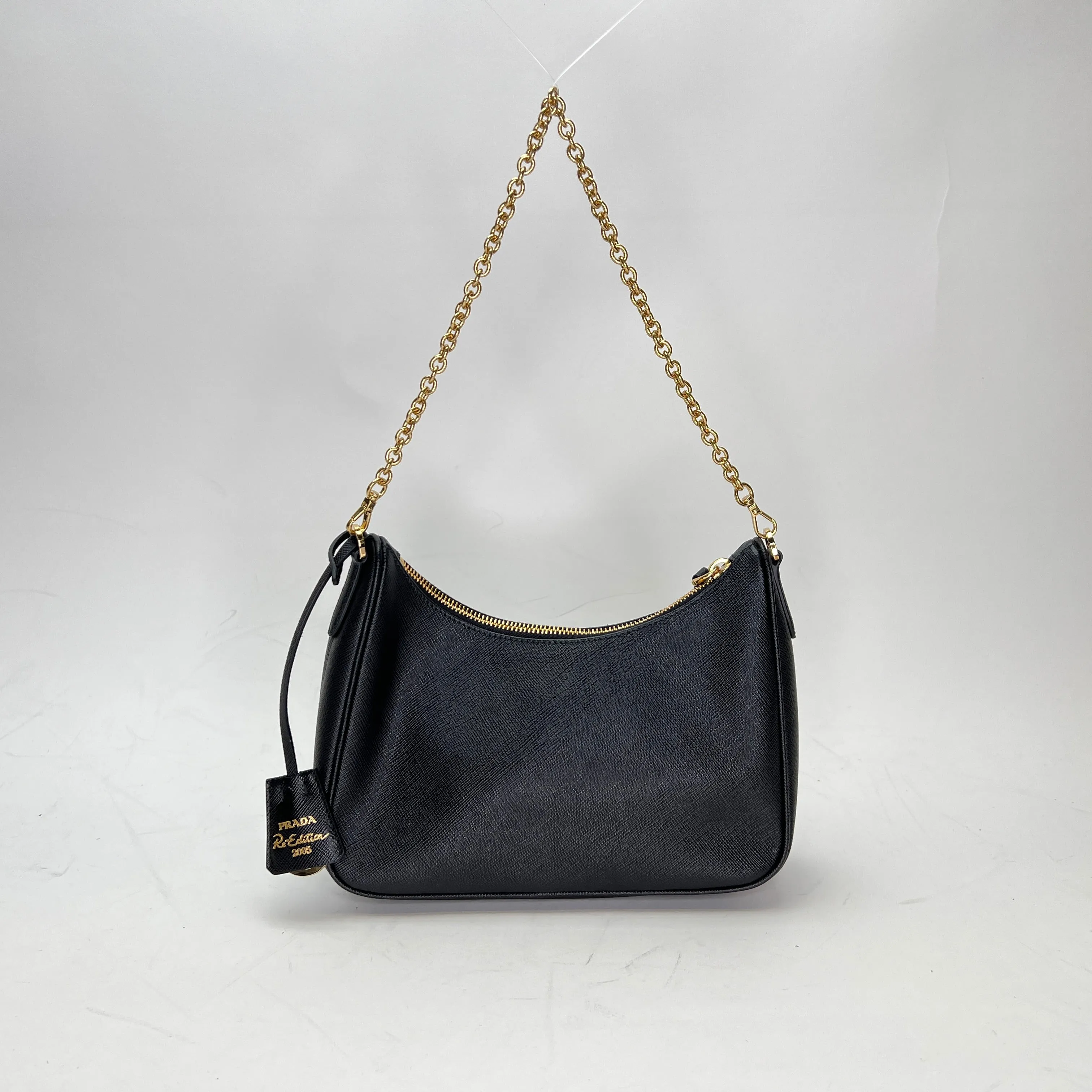 Re-Edition 2005 Black Crossbody Bag in Saffiano Leather, Gold hardware