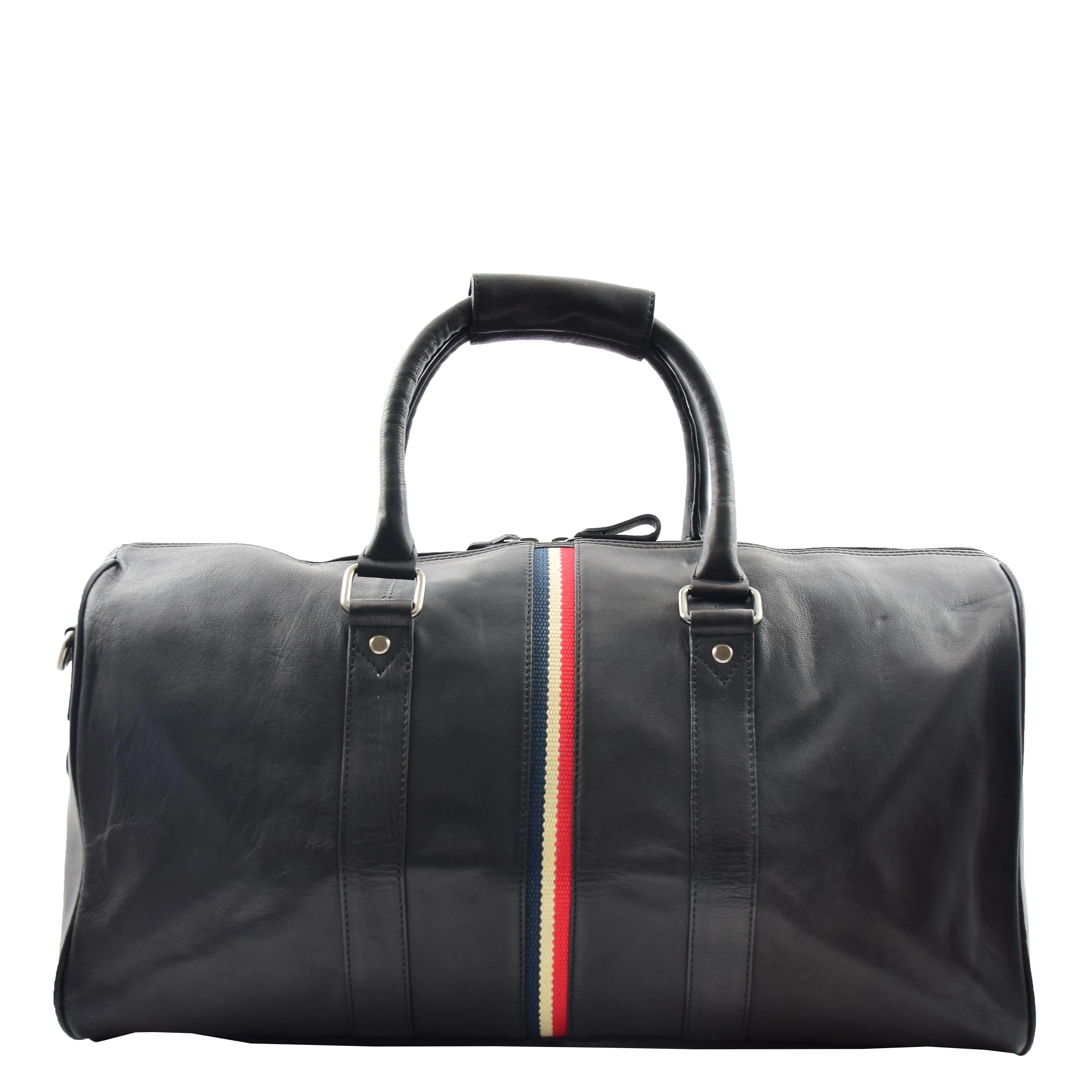 Real Leather Holdall Overnight Barrel Bag Springfield Black