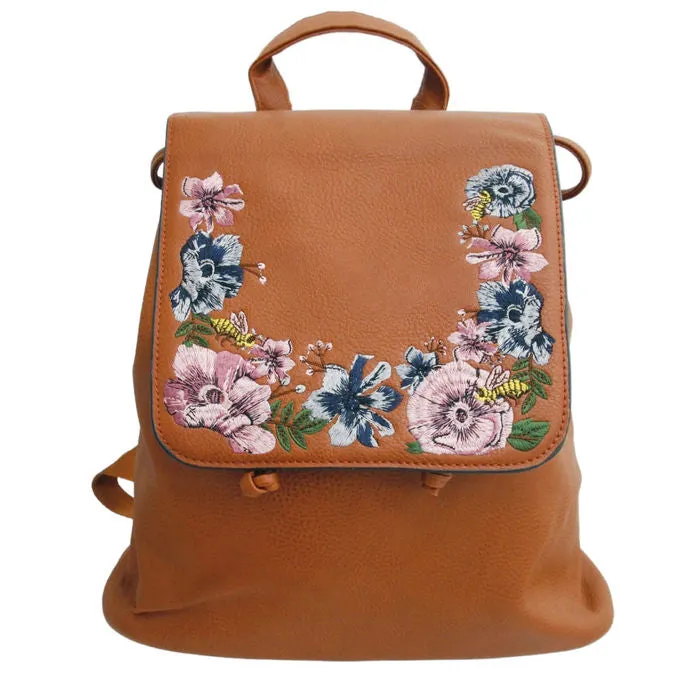 Red Embroidered Flower Backpack