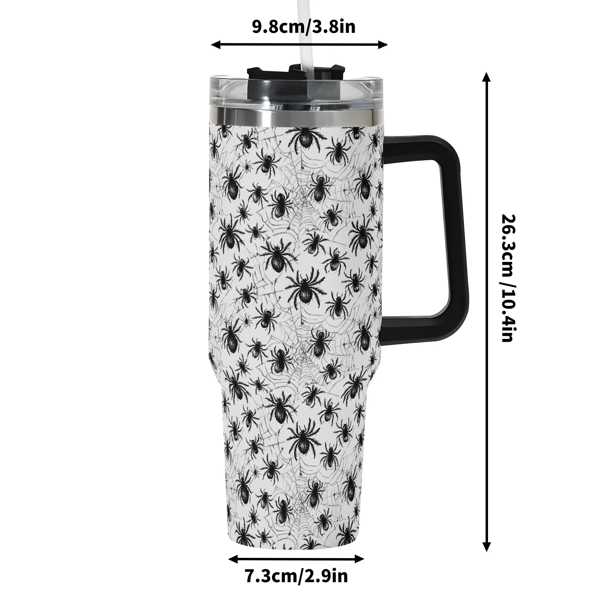 Scary Spiders 40oz Stainless Steel Tumbler Gift With Black Handle and Straw