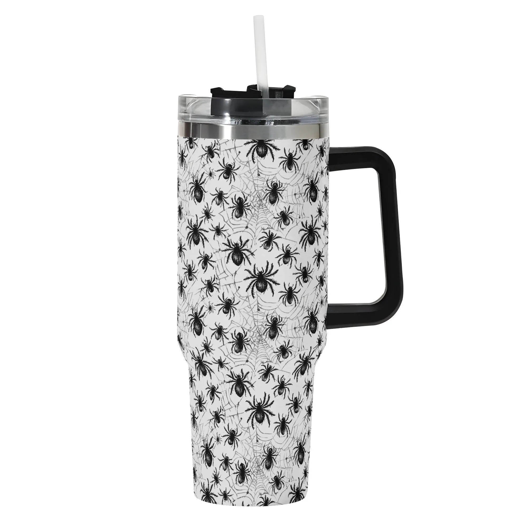 Scary Spiders 40oz Stainless Steel Tumbler Gift With Black Handle and Straw