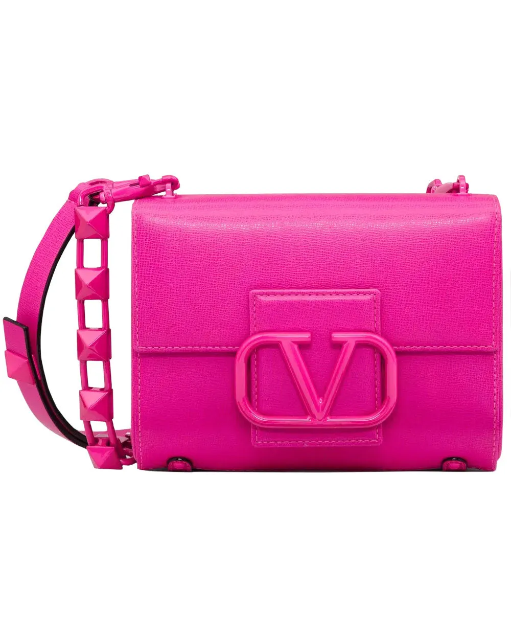 Stud VLOGO Grainy Calfskin Shoulder Bag in Pink PP