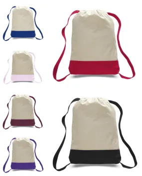 Two Tone Canvas Sport Backpacks / Wholesale Drawstring Bags