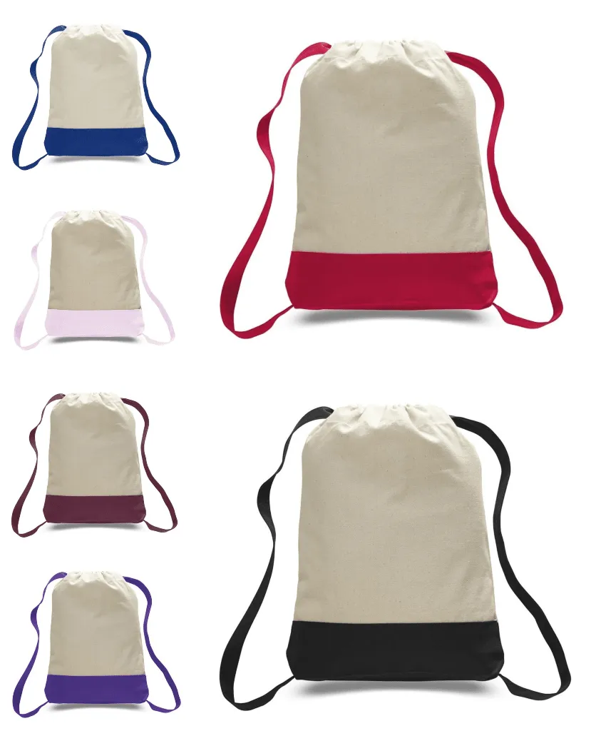 Two Tone Canvas Sport Backpacks / Wholesale Drawstring Bags