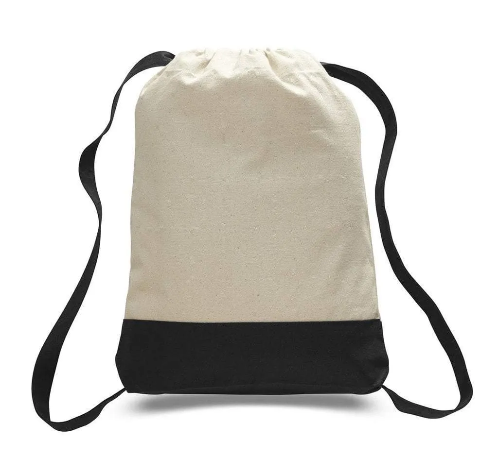 Two Tone Canvas Sport Backpacks / Wholesale Drawstring Bags